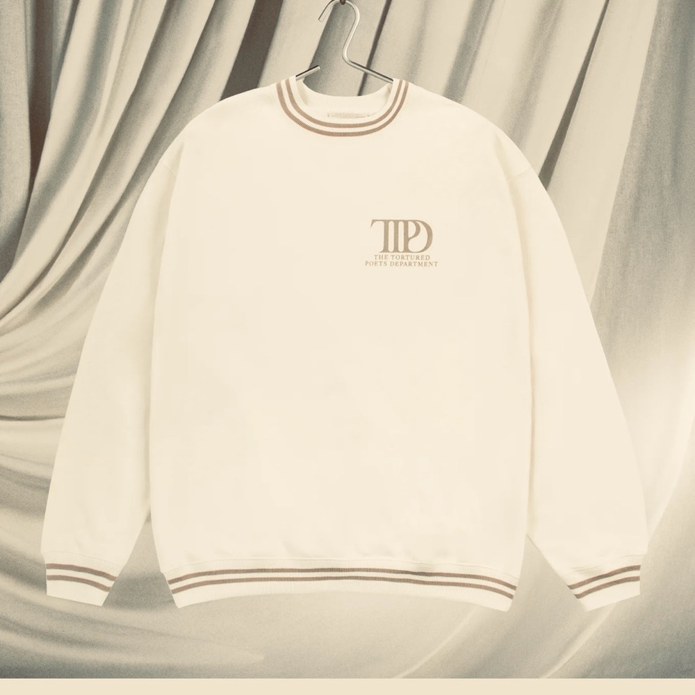 Taylor Swift Cream Crewneck Sweater with Embroidered Logo‎